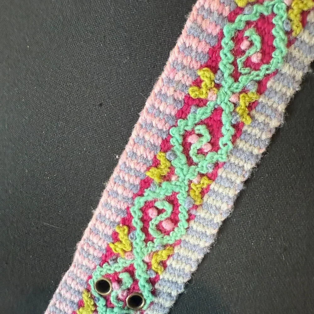 Jenny Krauss Woven Boho Colorful Belt Silver Colored Buckle Women's Size Medium